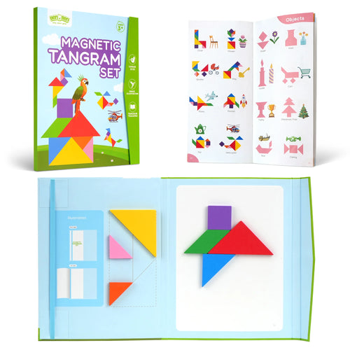 1Set Wooden Magnetic Tangram Puzzle Book Educational Toys For Children Baby Kid Portable Montessori Learning Intelligence Gifts